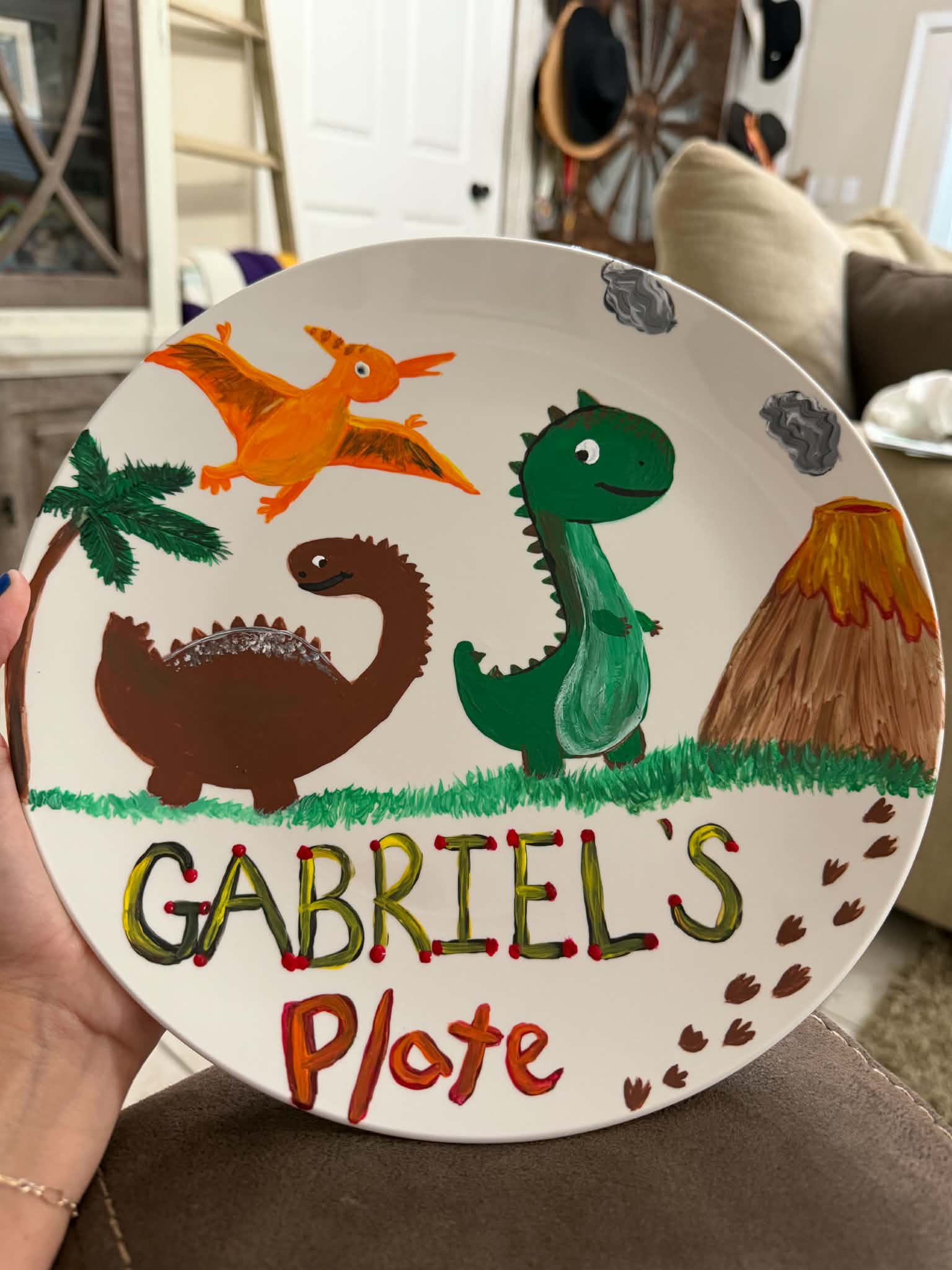 Custom Birthday Plate - Dino, Painted by Ain't That Some Crafts